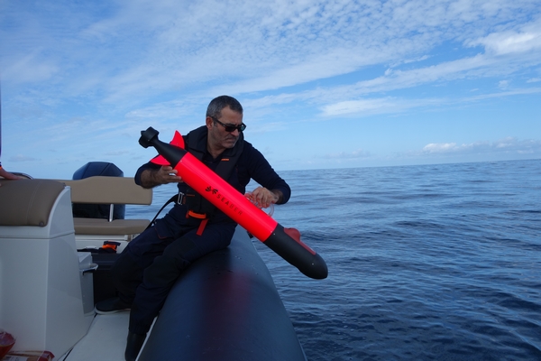 Launch of the micro-AUV YUCO CTD. YUCO embedded with CTD-RBR.